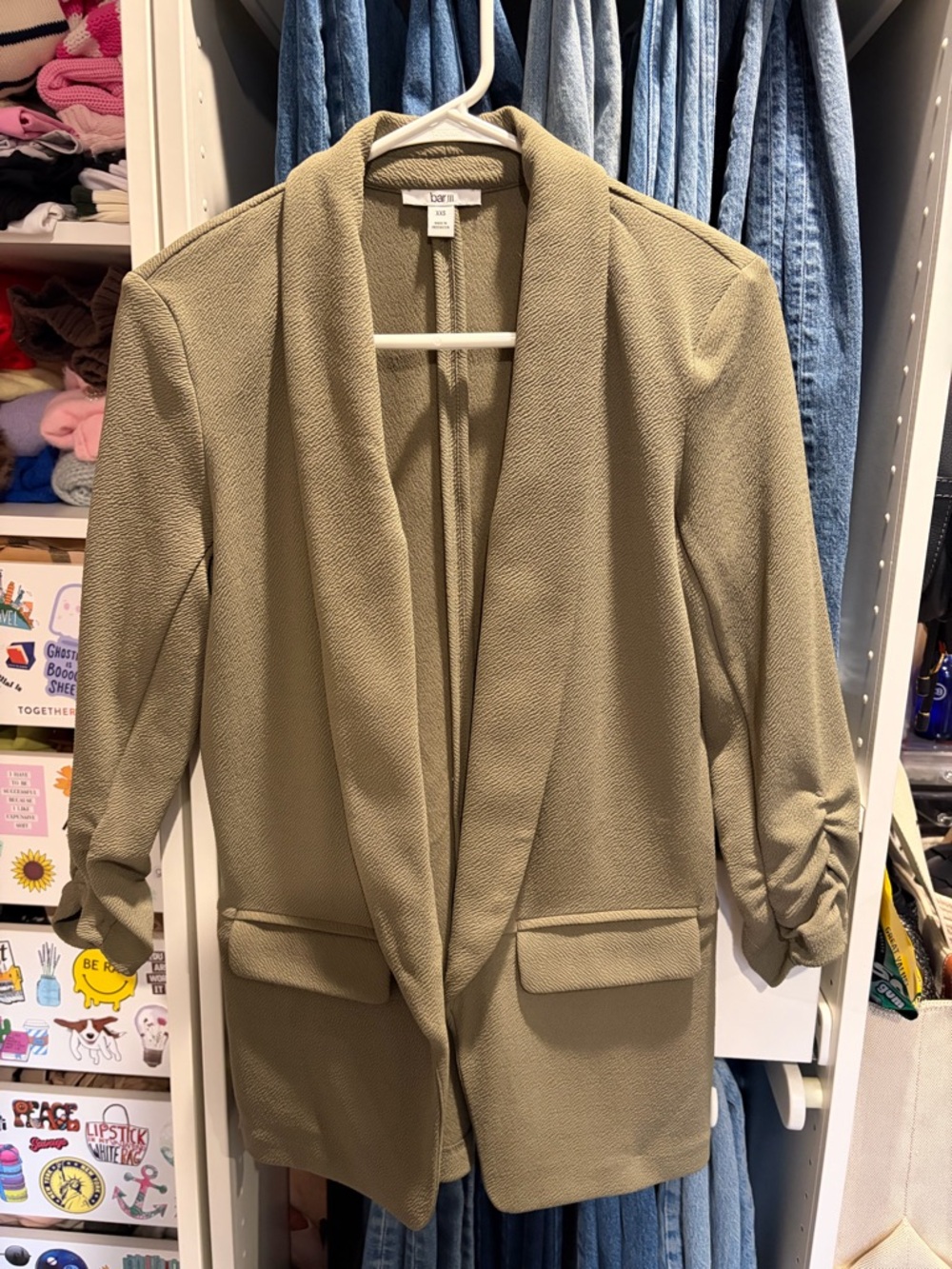 Bar III Olive Green Open-Front Blazer